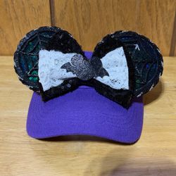 Haunted Mansion Inspired Minnie Ear Visor Hat Purple Sequin Spiderweb Handmade
