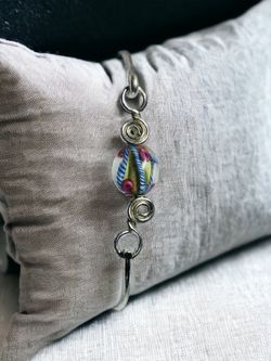 Silver Wire Bracelet With Colorful Center Bead