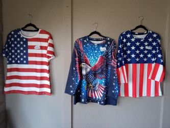 BRAND NEW WOMEN'S SIZE LARGE AND XXL PATRIOTIC TOPS $5 EACH