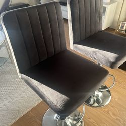 Velvet Grey Bar Stools (Set Of 2) Adjustable 