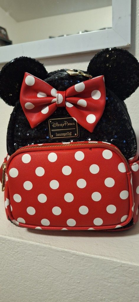 Disney Parks Minnie Sequin And Polka Dot Mini Backpack Semi Used