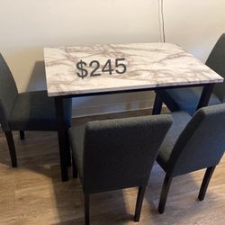 5-Pc Dining Table Set With Wool Upholstered Chairs