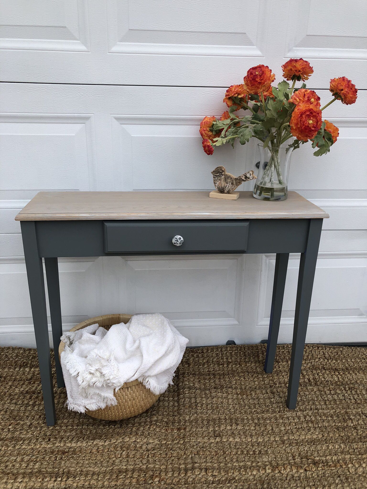 Thin Grey Console Table With Drawer