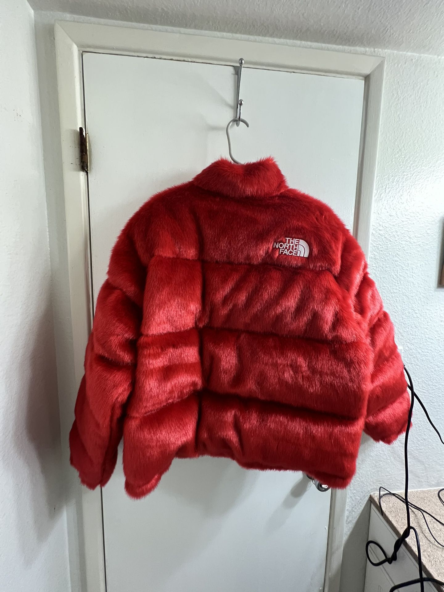 Supreme x The North Face Faux Fur Nuptse Jacket 'Red' for Sale in 