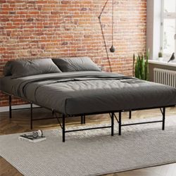 Foldable Metal Platform Bed Frame with Storage Space, Sturdy Steel, No Box Spring Needed, 18 Inches High, Tool-Free Setup, Noise Free, King Size, Blac