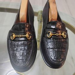 Bruno Magli Italian leather slip-on horse bit  Okay Crocodile loafers Men’s 101/2 wide in black