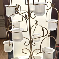 Votive / Tea Light Candle Holder Tree -9 Frosted Glass Metal ~25” Tall Large Size. Used.  
