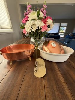 Vintage Ceramic Casserole w/Solid Copper Holder and Lid