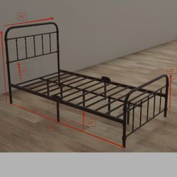 Tslinn Metal Twin Bed Frame With Headboard & Footboard, Black Color, Classic Style