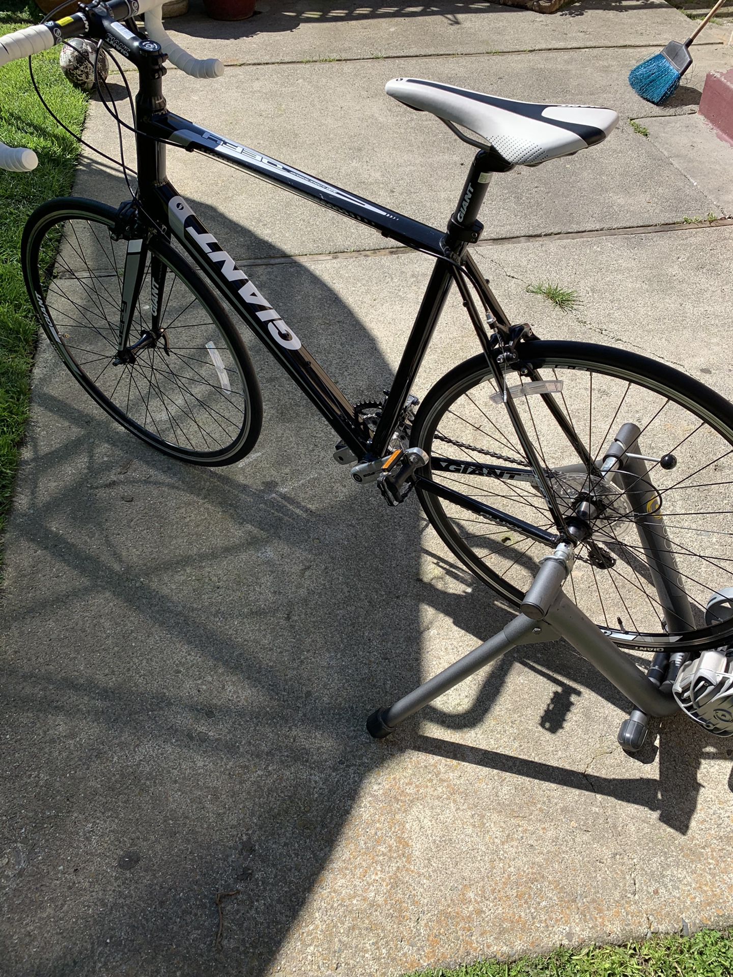 Giant road bike with stationary trainer