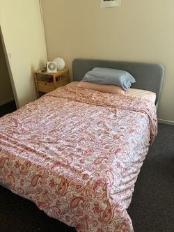 Full Size IKEA SLATTUM Bed + Mattress + Bedding — $100 OBO