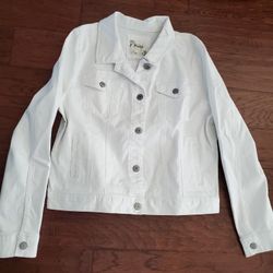 Women's Mudd Solid White Denim Button Up Long Sleeve Jacket Size L
