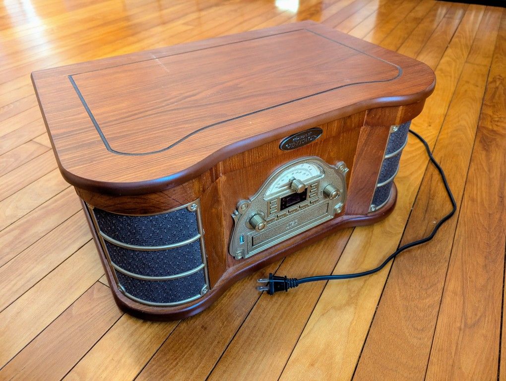 Pyle Vintage Turntable with Speakers, CD, Radio, Tape, Bluetooth