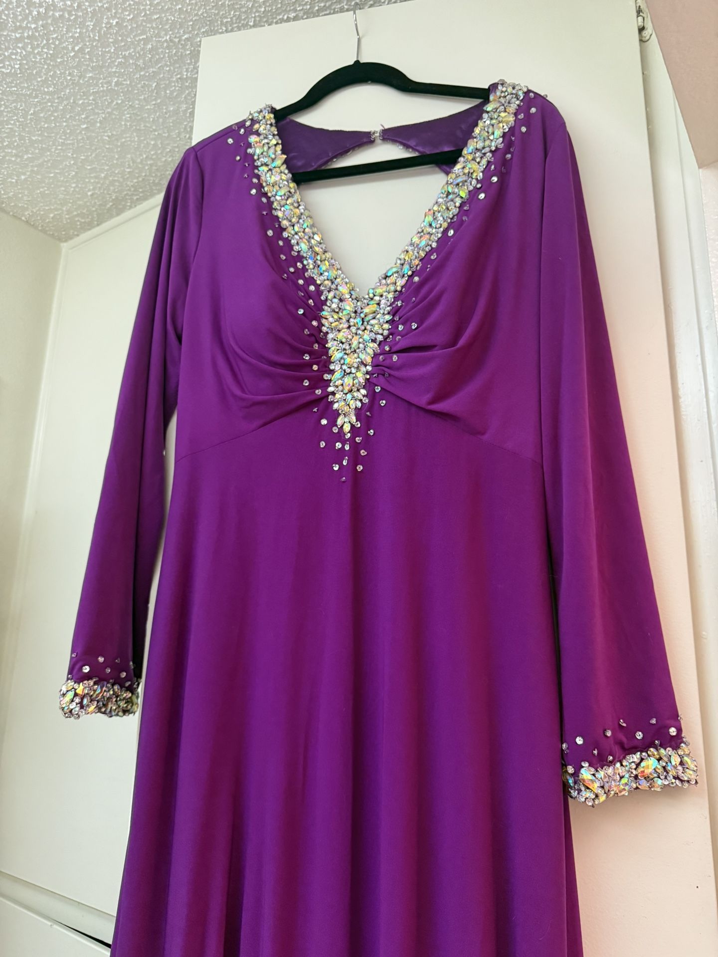 Elegant Purple Maxi Dress with Embellished Details