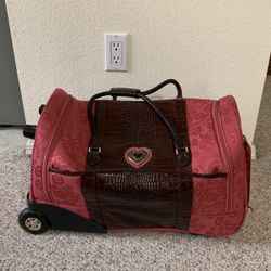 Brighton Luggage Dusty Rose And Brown Leather Overnight Rolling  Carry-On