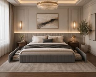 King bed Velvet Upholstered Platform Bed Frame with 4 Storage Drawers