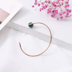 Titanium Steel Bracelet Simple Greenstone Beaded Bracelet C-shaped Open Bracelet Women's Gold Bracelets Spot