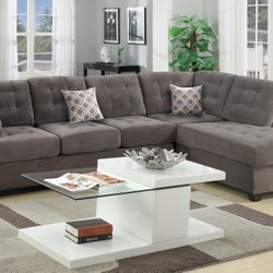 Brand New Charcoal Plush Suede Sectional Sofa