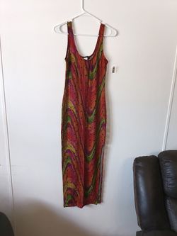 Codigo Sleeveless Multicolor Swirl Maxi Dress in Pink, Green & Orange Sz.M