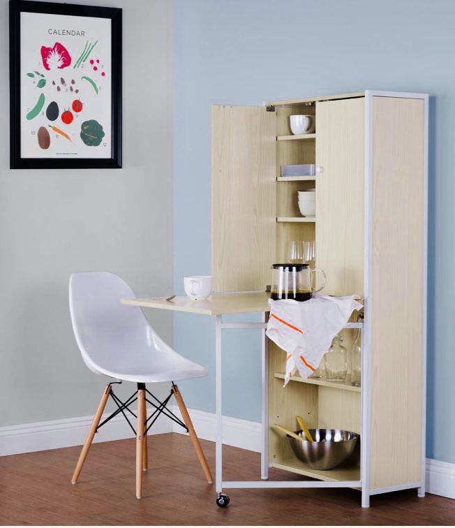 [NEW] Multi-Use Craft Armoire or Home Office Storage Cabinet with Fold-Out Table, White / Birch