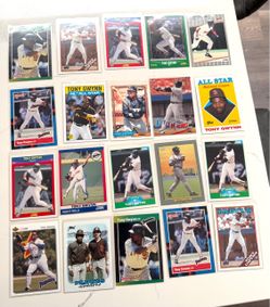 Tony Gwynn MBL baseball cards vintage (1980-90’s) 20 cards plus 1 bonus