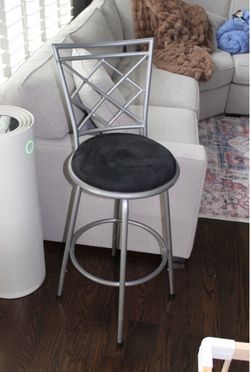Set of 3 Silver Metal Bar Stool with Black Cushion