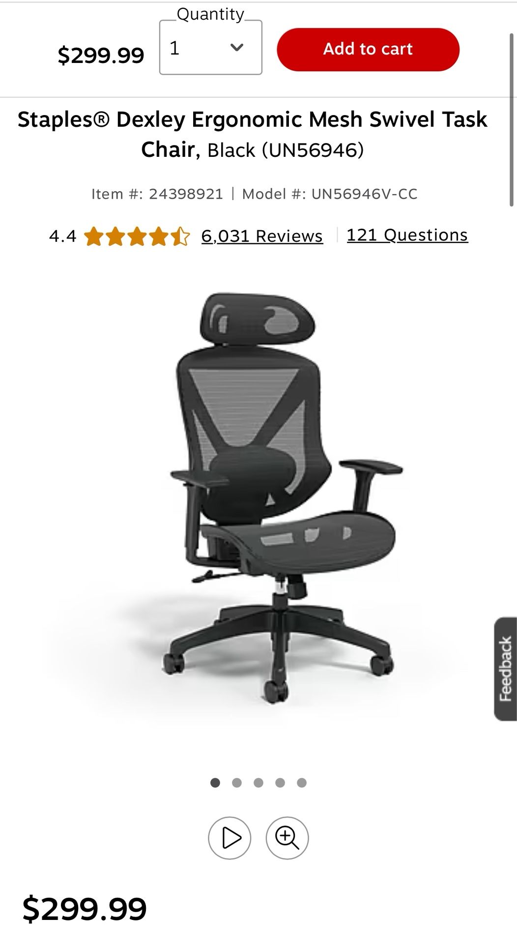Staples® Dexley Ergonomic Mesh Swivel Task Chair, Black