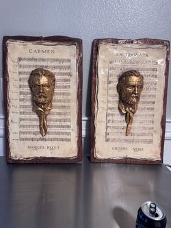 VINTAGE OPERA WALL SCULPTURES – LA TRAVIATA & CARMEN – MATCHING PAIR