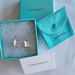 Tiffany & Co. 1837 Sterling Silver 925 Wide Hoop Huggies Earrings- Authentic 