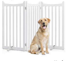 Freestanding Wooden Dog Gate, 3-Panel 36in H Foldable Pet Barrier