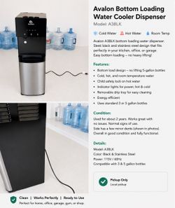 Avalon A3BLK Bottom Loading Water Cooler Dispenser - Hot/Cold - Works Great