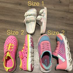 Girl Size 1 Size 2 Skechers Sneakers, Stride Rite Made2play Water Shoes, Slippers 