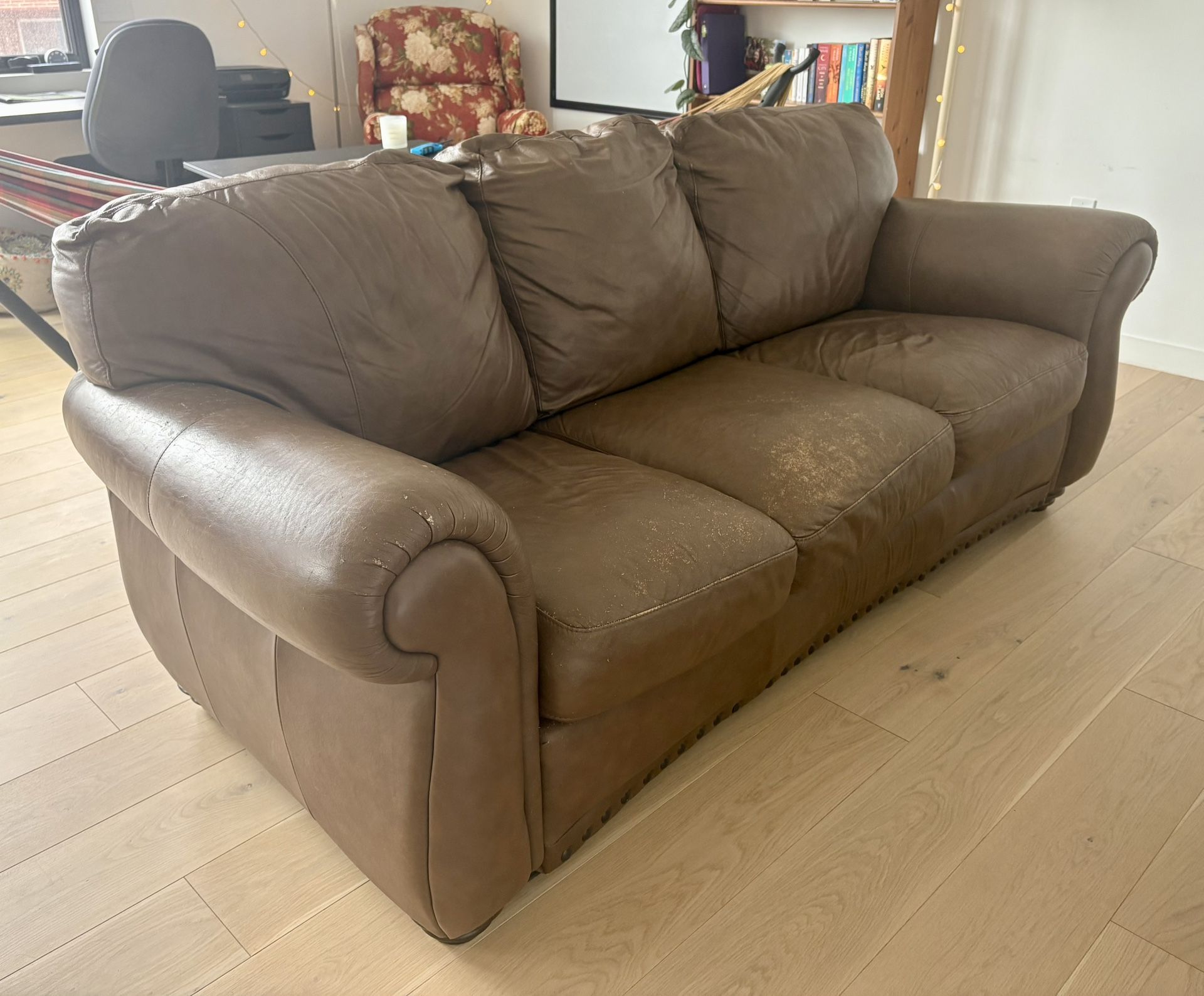 Brown Leather 3 Place Sofa/Couch