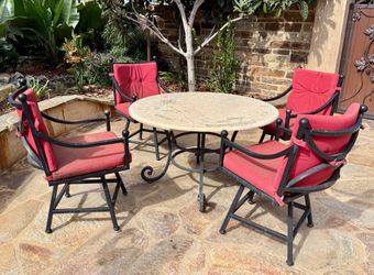 48” Outdoor Patio Dining Set – Stone Top Table + 4 Chairs