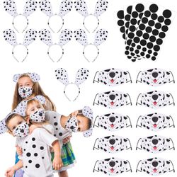 60 Pcs Dalmatian Costume Accessories Includes 20 Pcs Kid Dalmatian Face Mask 20 Pcs Dog Ear Headbands 20 Pcs Black Adhesive Stickers Girl Dog Costume 