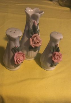 Salt and Pepper shakers with Bud vase