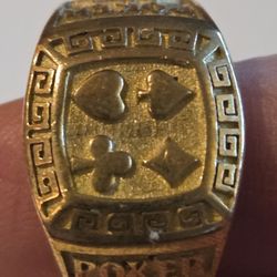 Poker ring, BRASS... Great cond...(s.hill) around a size 9