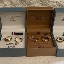 Mia Fiere 4 sets of hoops 18kt gold plated sterling silver MADE IN ITALY brand new with boxes