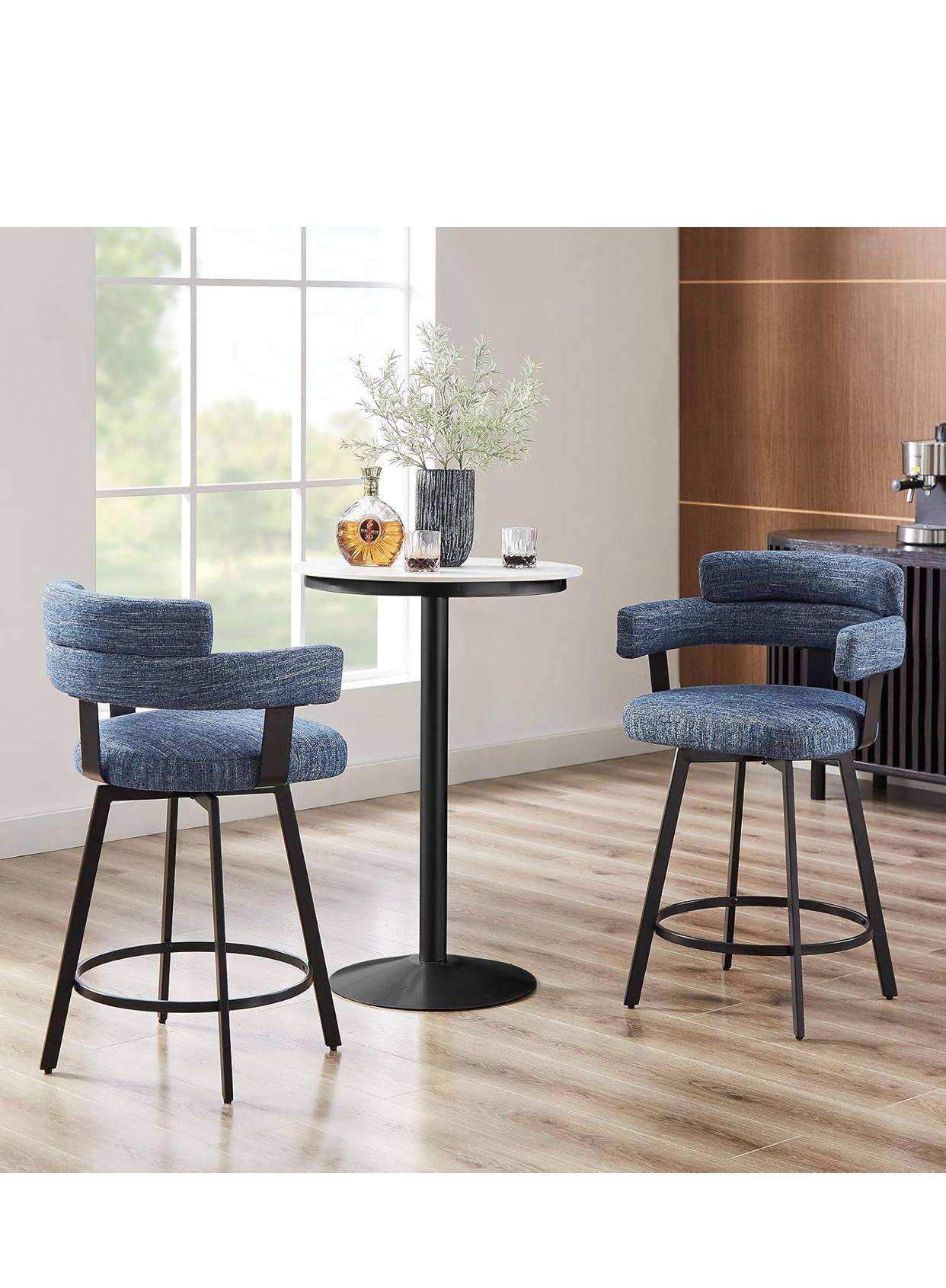 4.6 out of 5 stars (178) Counter Height Bar Stools with Full Back – Swivel Counter Stools Set of 2 with Linen Padded Back, Metal Footrest, Modern Bars