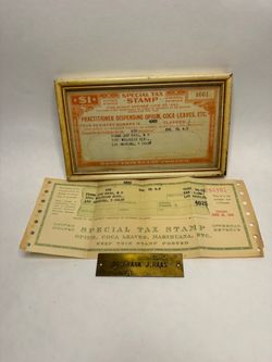 Original Vintage 1953 & 1955 US Internal Revenue Special Tax Stamps - Dr. Frank J. Haas - Medical Memorabilia