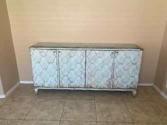 Distressed Wood Sideboard with Quatrefoil Doors