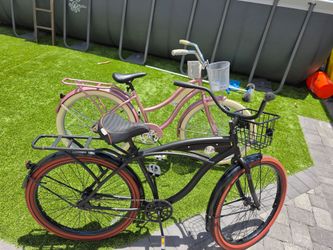 Pair of Huffy 26" Nel Lusso Cruiser Bikes (Matte Black & Gloss Pink Set)