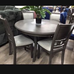 5-pc Round Dining Table Set Grey Color