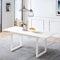 Z-Rectangle Extendable Dining Room Table for 4-8 Person, Modern Rectangle Dining Table with MDF Tabletop and Metal Frame, Extendable from 55" to 71", 