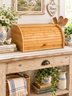 Versatile Roll Top Bamboo Wood Bread Box