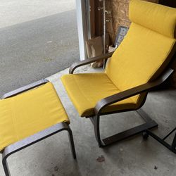 Yellow IKEA Poang Chair And Ottoman 