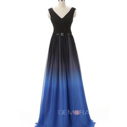 New Kivary® Black V Neck Sash Gradient Ombre Chiffon Long Graduation 🧑‍🎓 Formal  Prom Evening Dress 💐 Size 8  ** $70