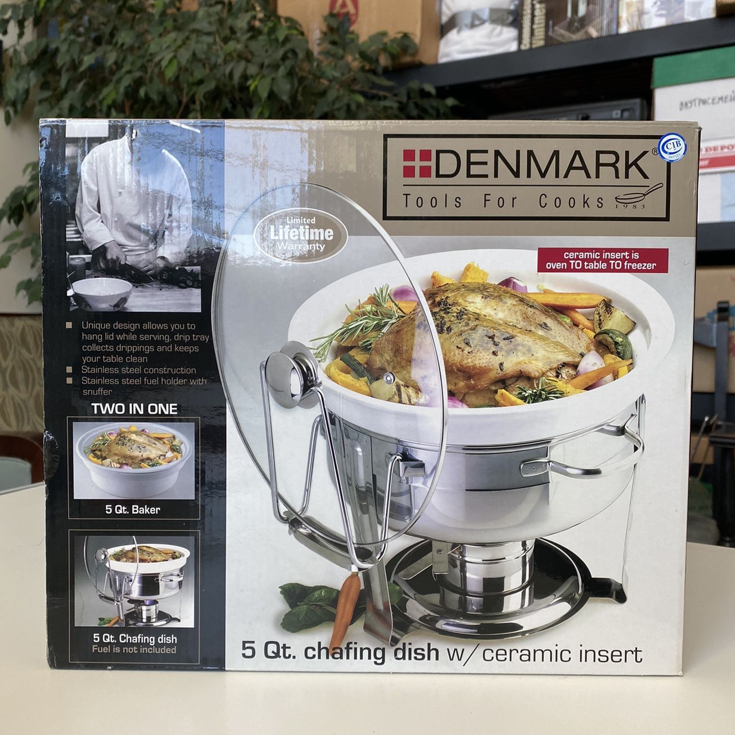 DENMARK Tools For Cooks 5 Qt. Chafing Dish w/broken Ceramic Insert . Never  used. Still in original box. Two in One: 5 Qt. Baker; 5 Qt. Chafing dish. A  for Sale in