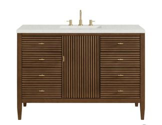 James Martin Vanities Myrrin 48" Single Basin Wood Vanity Set with 3cm Lime Delight Silestone Quartz Vanity Top, Rectangular Sink and Electrical Outle