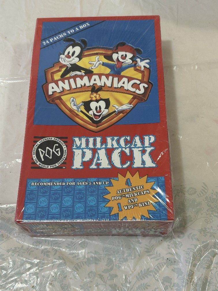 POG Animaniacs - Factory Sealed Box 24 Packs Milk Cap Game - VERY RARE - 1995